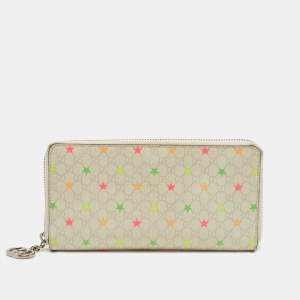 Gucci White Star Print GG Supreme Canvas Continental Wallet
