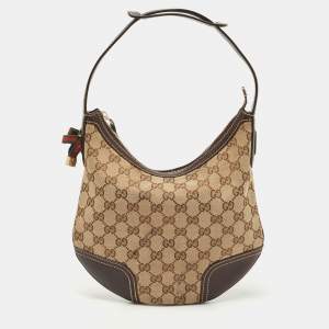 Pre Owned Gucci Beige/Brown GG Canvas and Leather Small Princy Hobo
