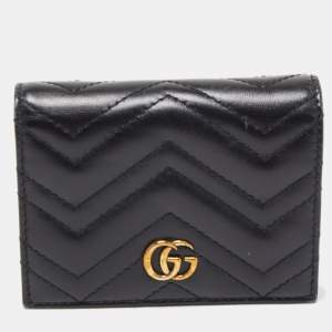 Gucci Blakc Matelasse Leather GG Marmont Card Case