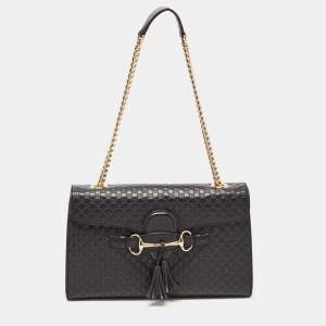 Pre Owned Gucci Black Guccissima Leather Emily Chain Shoulder Bag