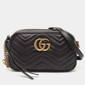 Gucci Black Matelasse Leather Small GG Marmont Shoulder Bag