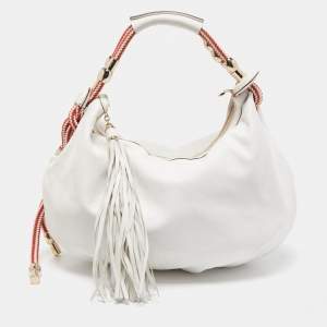 Pre Owned Gucci White Leather Medium Acapulco Hobo