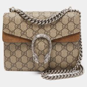 Pre Owned Gucci Beige GG Supreme Canvas and Suede Mini Dionysus Shoulder Bag