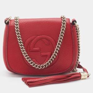 Gucci Red Leather Soho Flap Chain Crossbody Bag