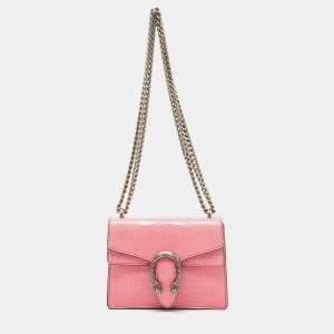 Pre Owned Gucci Pink Alligator Mini Dionysus Shoulder Bag