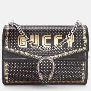 Pre Owned Gucci Black/Gold Leather Medium Dionysus GUCCY Star Shoulder Bag