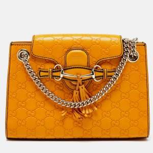 Gucci Orange Guccissima Leather Small Emily Chain Shoulder Bag