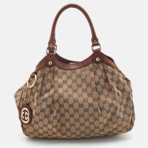 Gucci Beige/Brown GG Canvas and Leather Medium Sukey Tote
