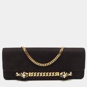 Gucci Black Suede Tiger Head Chain Clutch