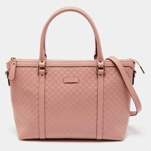 Pre Owned Gucci Pink Microguccissima Leather Margaux Tote