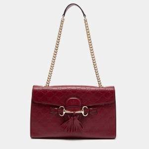 Gucci Dark Red Guccissima Leather Medium Emily Chain Shoulder Bag