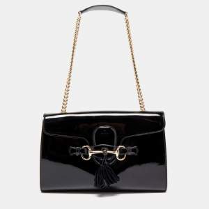Gucci Black Patent Leather Medium Emily Chain Shoulder Bag