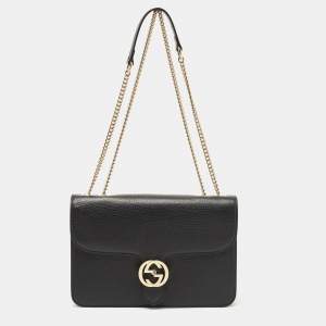 Gucci Black Leather Interlocking G Shoulder Bag