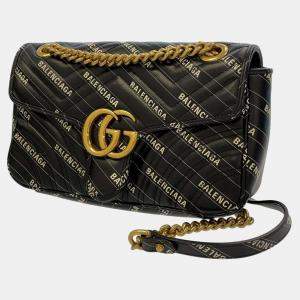مملوكة مسبقًا Gucci x Balenciaga Black Leather The Hacker Project GG Marmont Shoulder Bag