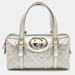 مملوكة مسبقًا Gucci Silver Guccissima Leather Britt Boston Bag