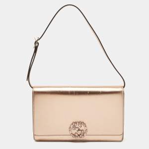 Gucci Rose Gold Leather Crystals Broadway Clutch Bag