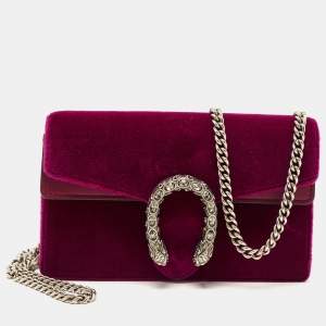 Pre Owned Gucci Purple Velvet And Leather Super Mini Dionysus Shoulder Bag