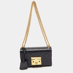 Pre Owned Gucci Black Guccissima Leather Small Padlock Shoulder Bag