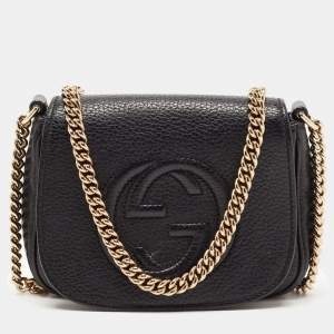 Gucci Black Leather Soho Flap Chain Crossbody Bag