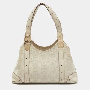 Pre Owned Gucci Beige Horsebit Embossed Leather Shoulder Bag