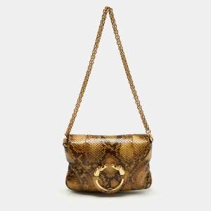 Pre Owned Gucci Beige/Brown Python Chain Shoulder Bag
