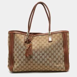 Pre Owned Gucci Beige/Brown GG Canvas and Leather Bella Tote