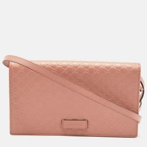 Gucci Light Pink Microguccissima Leather Flap Crossbody Bag