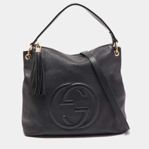 Pre Owned Gucci Black Leather Soho Zip Hobo