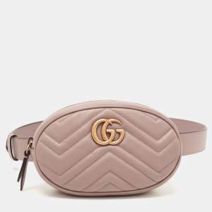 Gucci Beige Matelassé Leather Mini GG Marmont Belt Bag