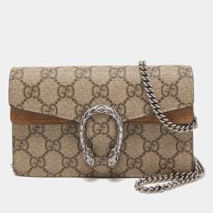 Gucci Beige GG Supreme Canvas and Suede Super Mini Dionysus Shoulder Bag