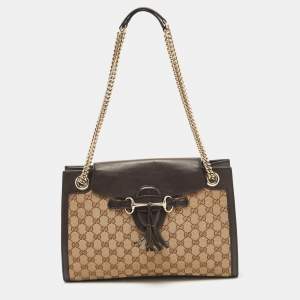 مملوكة مسبقًا Gucci Brown/Beige GG Canvas and Leather Large Emily Chain Shoulder Bag