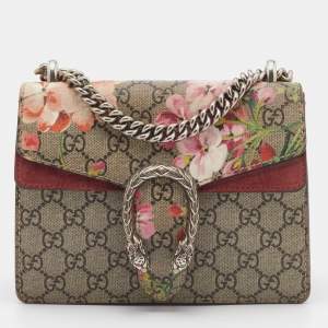 Gucci Old Rose/Beige GG Blooms Supreme Canvas and Suede Mini Dionysus Shoulder Bag