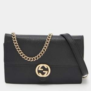 Gucci Black Leather Interlocking G Wallet On Chain