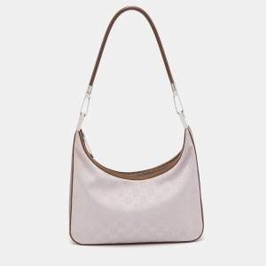 Pre Owned Gucci Brown/Lilac GG Canvas and Leather Clasps Hobo