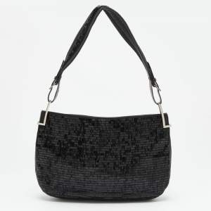 Pre Owned Gucci Black Satin and Beaded Hobo 