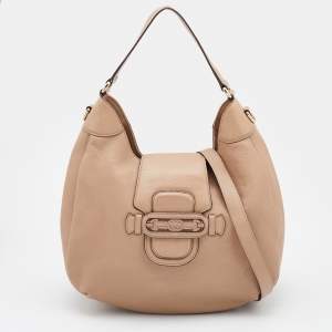 Pre Owned حقيبة هوبو غوتشي دريساج كانفاس GG وجلد بيج/بني