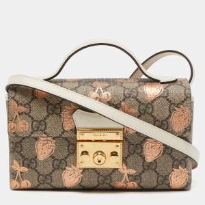 Pre Owned Gucci Brown/Beige GG Supreme Canvas Berry Print Mini Padlock Shoulder Bag