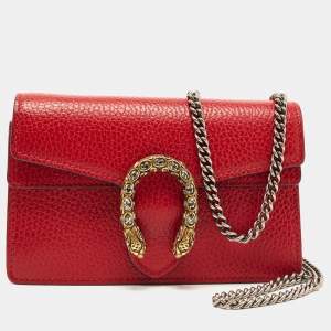 Gucci Red Leather Super Mini Dionysus Chain Bag