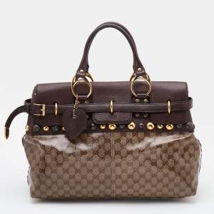 Pre Owned Gucci Beige/Ebony GG Crystal Coated Canvas Large Babouska Heart Tote