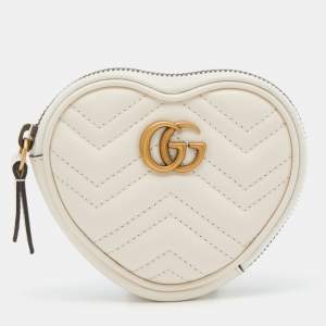 Gucci Cream Leather GG Marmont Heart Coin Purse