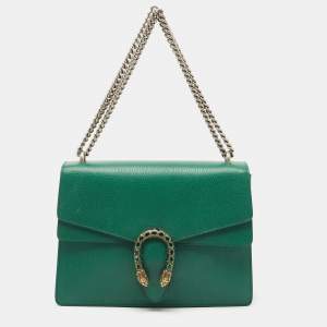 Pre Owned Gucci Green Leather Medium Dionysus Shoulder Bag