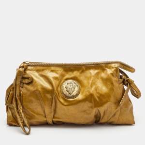 Gucci Metallic Gold Patent Leather Large Hysteria Clutch