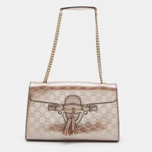 Gucci Old Rose Guccissima Patent Leather Medium Emily Chain Shoulder Bag