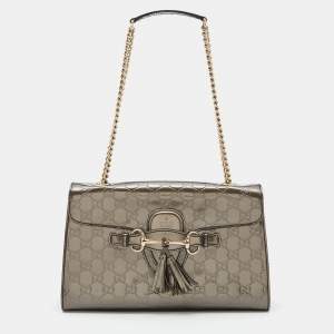 Gucci Olive Green Guccissima Patent Leather Medium Emily Shoulder Bag