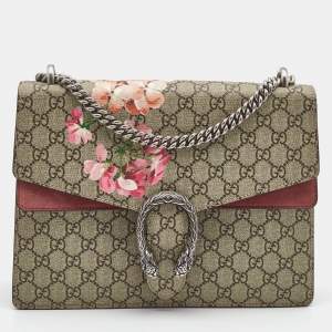 مملوكة مسبقًا Gucci Old Rose/Beige GG Supreme Canvas and Suede Medium Blooms Dionysus Shoulder Bag