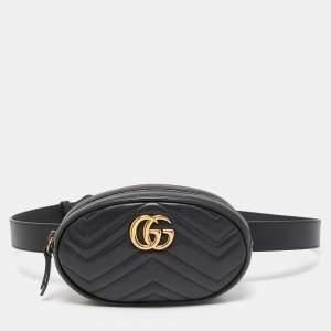 Gucci Black Matelassé Leather GG Marmont Belt Bag