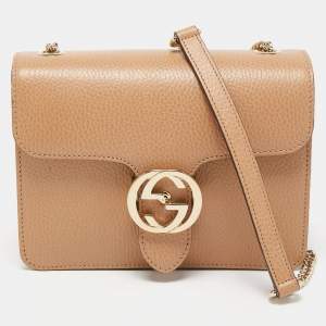 Gucci Beige Leather Dollar Interlocking G Crossbody Bag