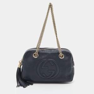 Pre Owned Gucci Blue Leather Medium Soho Chain Shoulder Bag