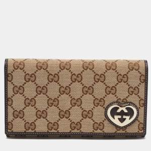 مملوكة مسبقًا Gucci Beige/Dark Brown GG Canvas Lovely Heart Continental Wallet