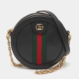 Pre Owned Gucci Black Leather Mini Ophidia Round Shoulder Bag